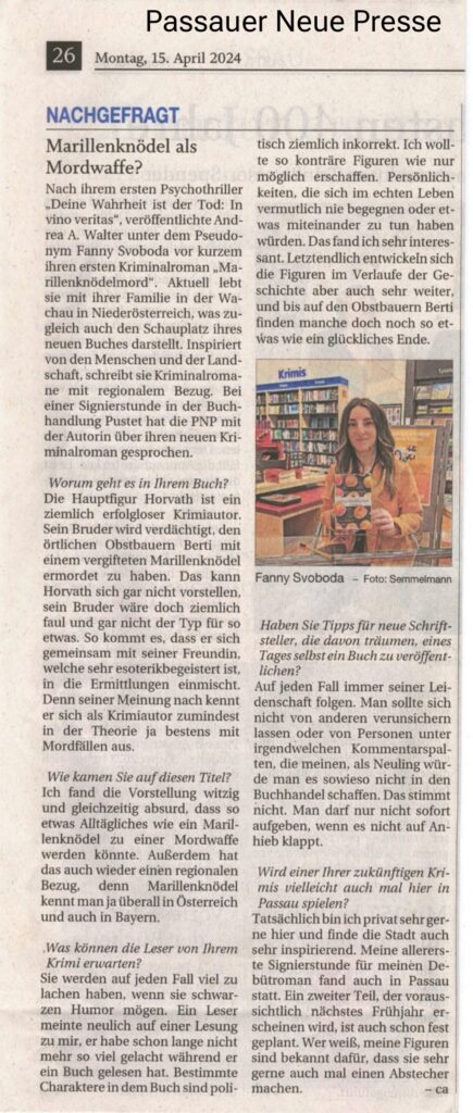 Passauer neue Presse mit Andrea A. Walter und Fanny