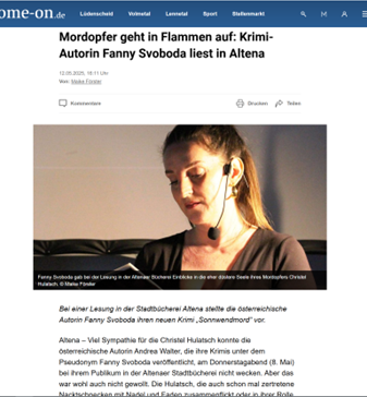 Presseartikel Lesung in Altena von Andrea A. Walter aka Fanny Svoboda