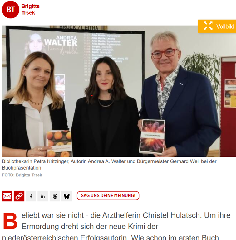 Fanny Svoboda liest in Bruck an der Leitha aus dem Krimi Sonnwendmord